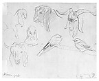 Syrian Goats and Bird, John Singer Sargent (American, Florence 1856–1925 London), Graphite on off-white wove paper, American